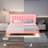 Floating Bed Frame with Smart LED Lights, Faux Leather Upholstered Platform Bed with Diamond PU Headboard-1552082498-1552082499
