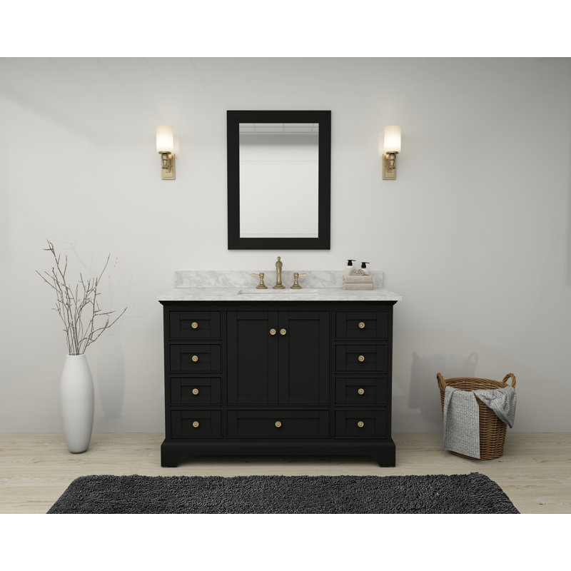 Audrey 48'' W Single Vanity, Carrara White, Brushed Nickel, Sapphire Gray
