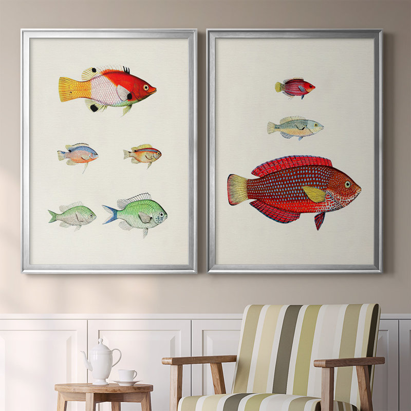 Colorful Tropical Fish I - ensemble de 2 reproductions d'art sur toile, H 36,5 po x l 53 po x P 1,25 po, Argent