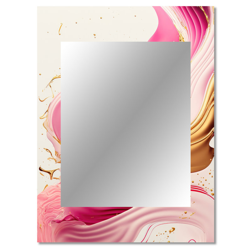 Bold Pink And Gold Flow Art II - Abstract Spirals Unique Wall Mirror, Pink Mirror, Printed Metal Art, 40" x 30"