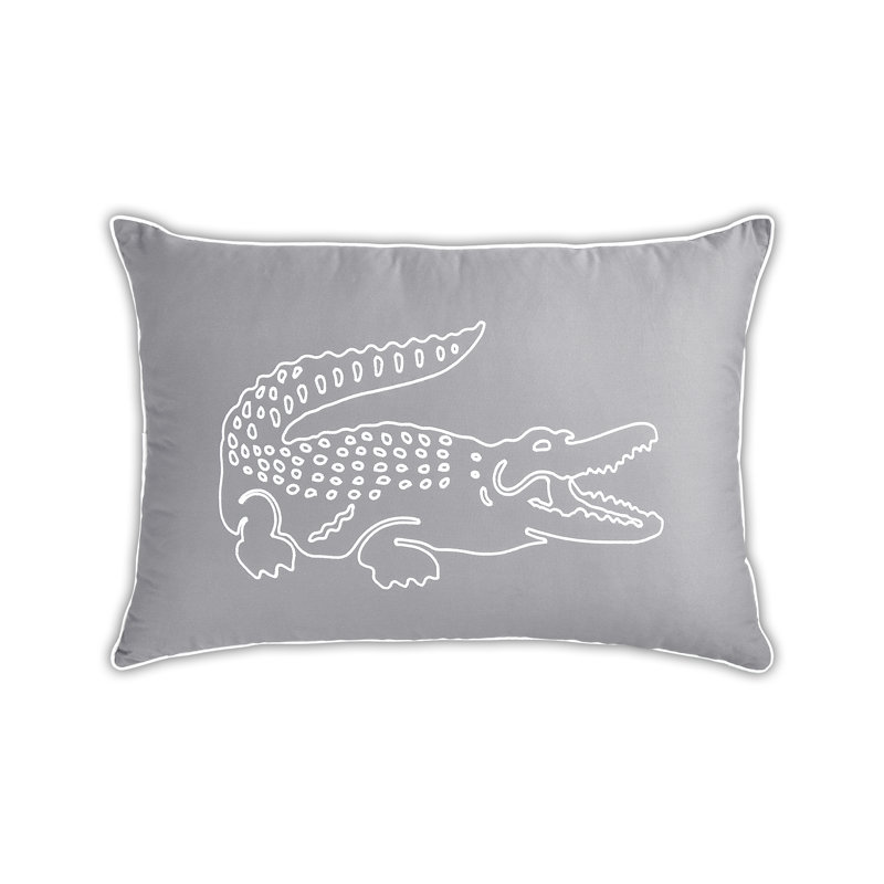Lacoste Croc Decorative Throw Pillow, 100% Cotton Brushed Twill Accent Pillow, Modern Casual Home Decor Pillow with Iconic Crocodile Design, OEKO-TEX Certified, Gray, 16"x24"