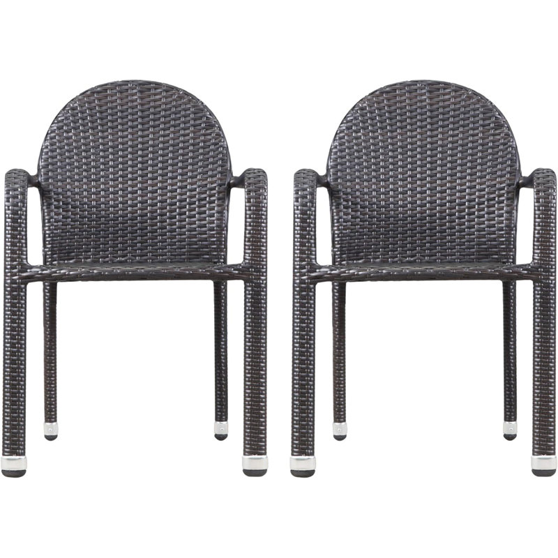 Chaises empilables d'extérieur en osier avec structure en aluminium, ensemble de 2 pièces, multicolores