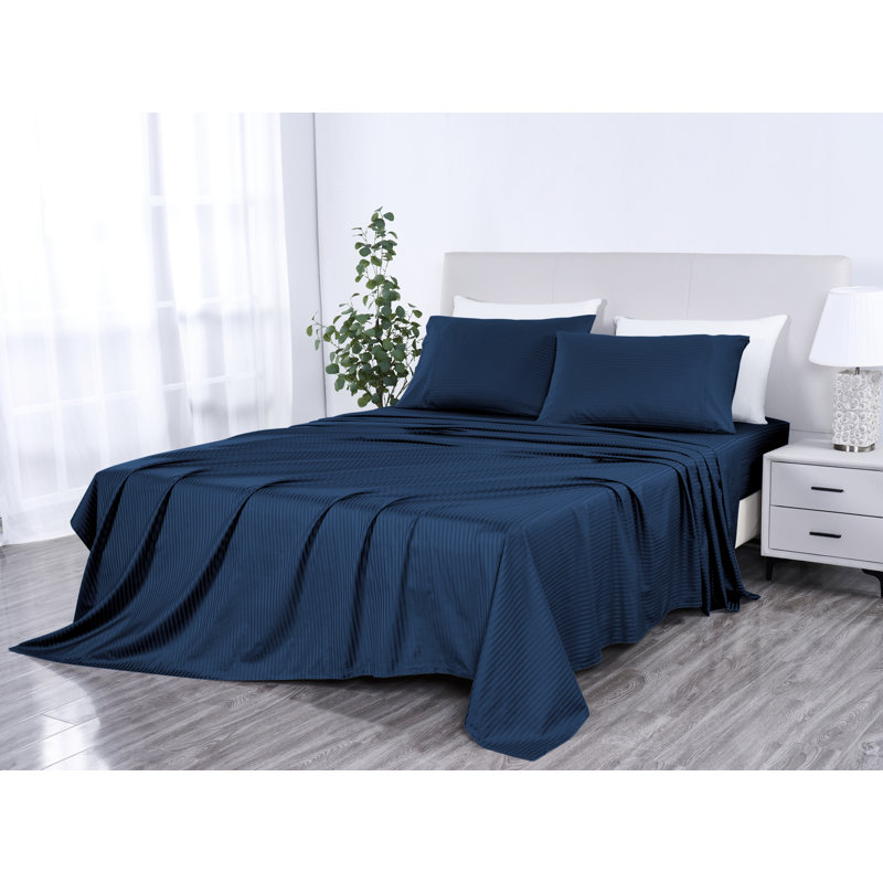 Ensemble de draps 100% coton égyptien Bibb Home, Bleu marine, Grand