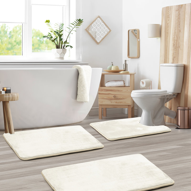 Aighan 3 Piece Ultra Soft and Absorbent Memory Foam Bath Rug Set with Non-Slip Backing, White