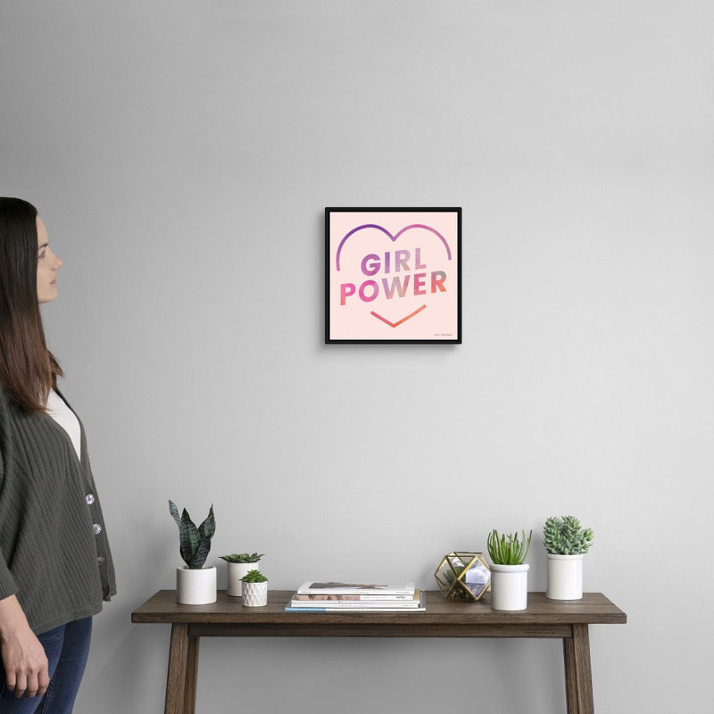Art textuel sur toile, "Girl Power III" par Seven, H 14 po x l 14 po x P 1,75 po, Toile avec cadre noir