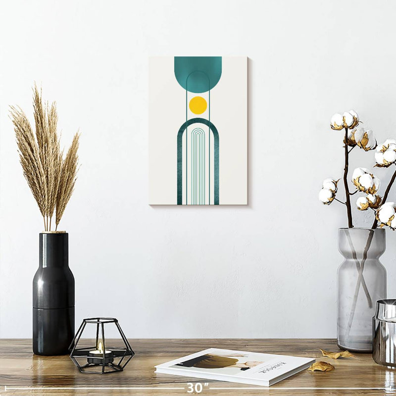 Avery Mid-Century bleu sarcelle jaune II, H 12 po x l 8 po