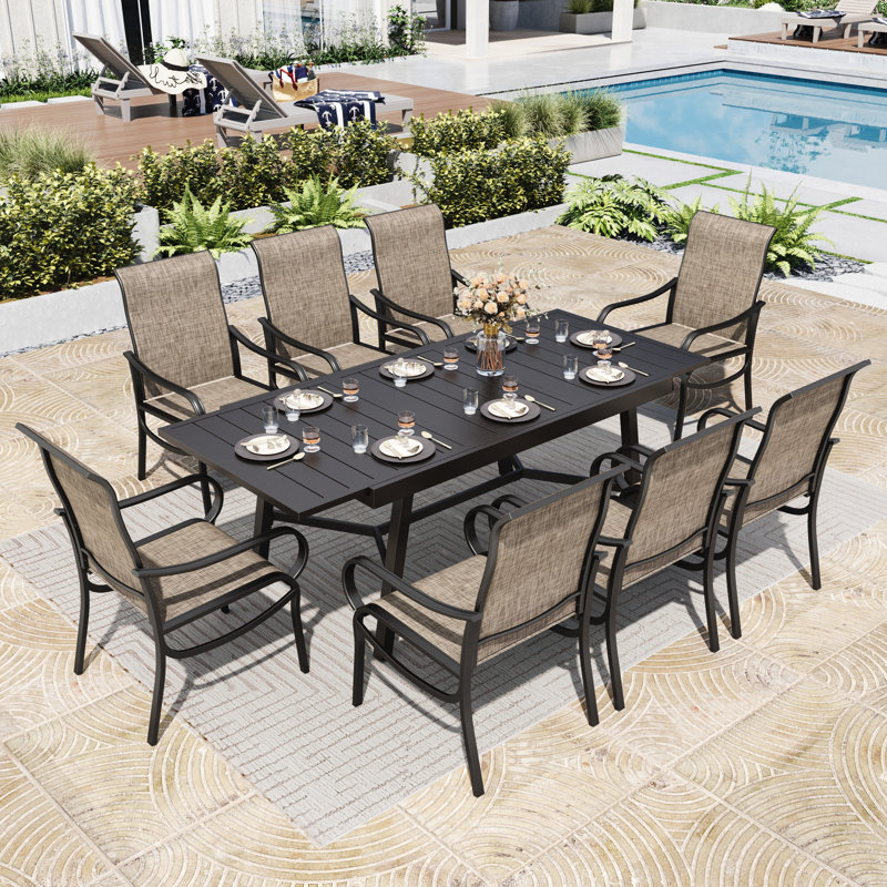 8-Person Patio Dining Set With Expendable Table, 9 Pieces: Table, 8 Sling Chairs