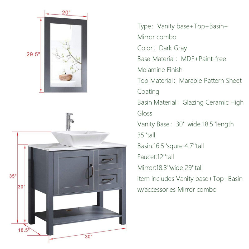 Ensemble de meuble-lavabo simple 30 po avec miroir Cavalaire