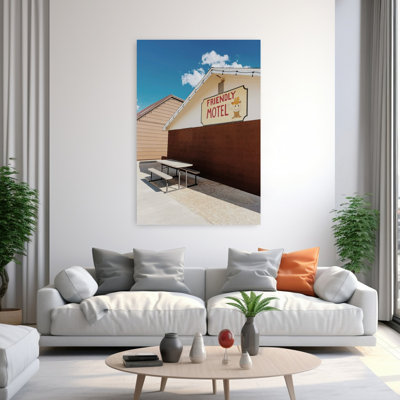 The Friendly Motel Modern Retro Vintage Summer Architecture Wall Art Print 1 Piece Wrapped Canvas Wall Art