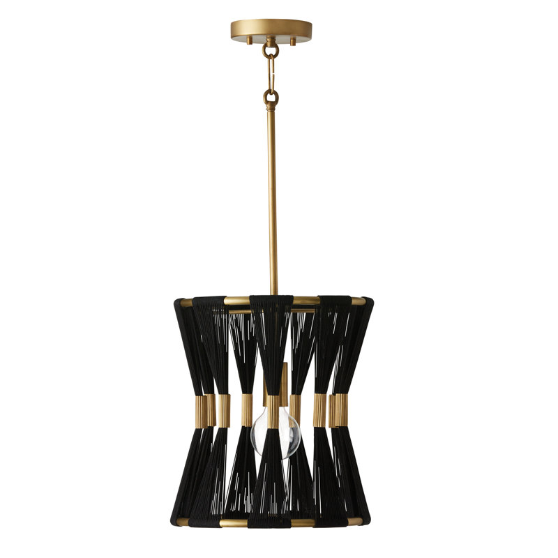Luminaire suspendu cylindrique unique à 1 lumière avec accents de corde Bianca, Corde noire