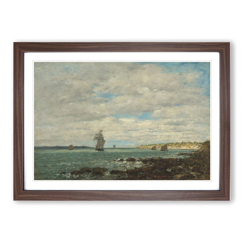 Coast of Brittany by Eugene Boudin - Picture Frame Painting, Walnut Framed, 27cm H x 36cm W x 2cm D