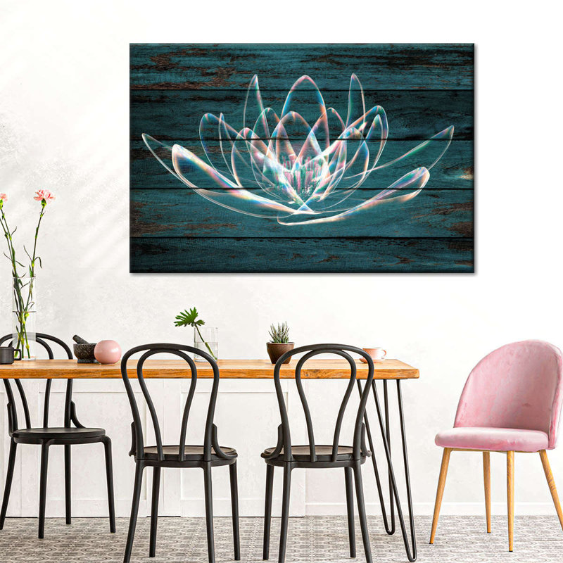 Fleur de lotus sur bois, reproduction sur toile, H 32 po x l 48 po x P 1,25 po