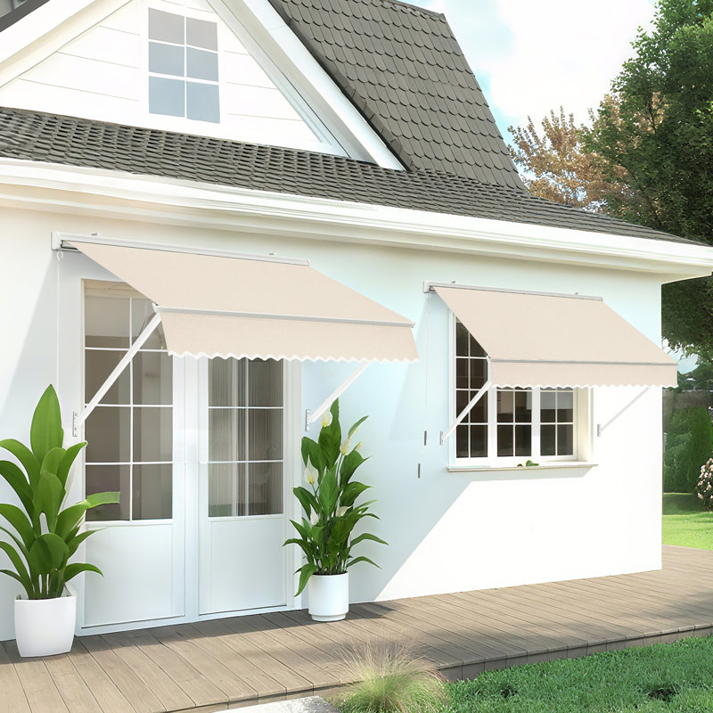 Roselette Patio Window Awnings with Aluminium Frame, Retractable Sunshade Canopy, Beige