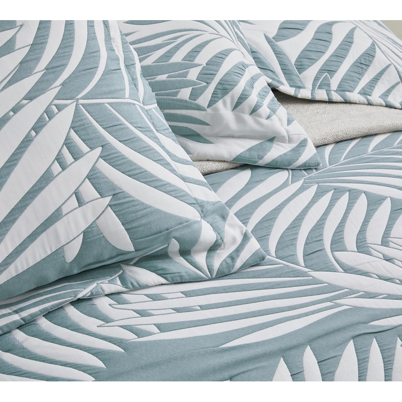 5-Piece Oversized Jacquard Matelasse Leaf Damask Bedspread Set, Oversized King Coverlet + 4 King Shams