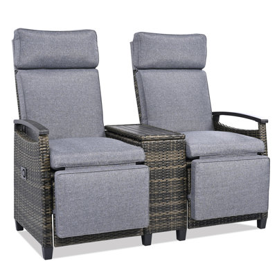 Adjustable Reclining Double Patio Lounge Chair with Built-in Storage and Durable PE Rattan, Perfect for Outdoor Relaxation. by Latitude Run