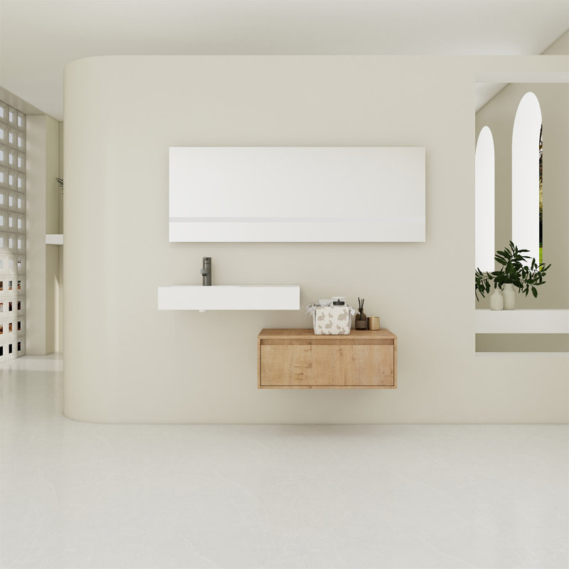 Meuble-lavabo mural de 30 po avec lavabo en résine, tiroir à fermeture en douceur et fixation à flotteur