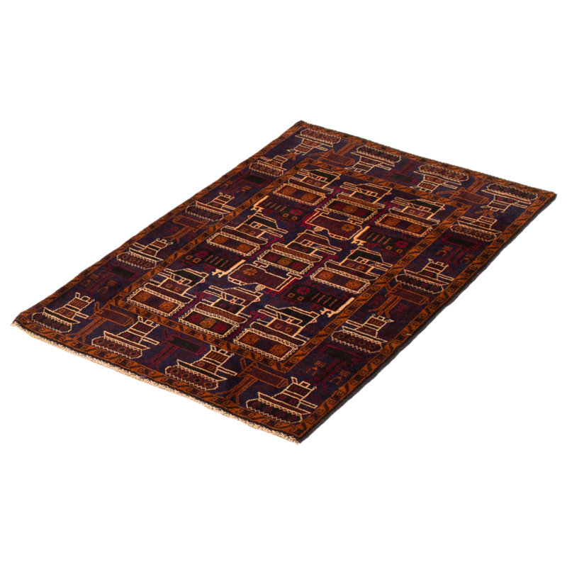 Tapis unique en laine noué à la main bleu marine / brun nouvel âge 3 pi x 4 pi 9 po Wadesboro
