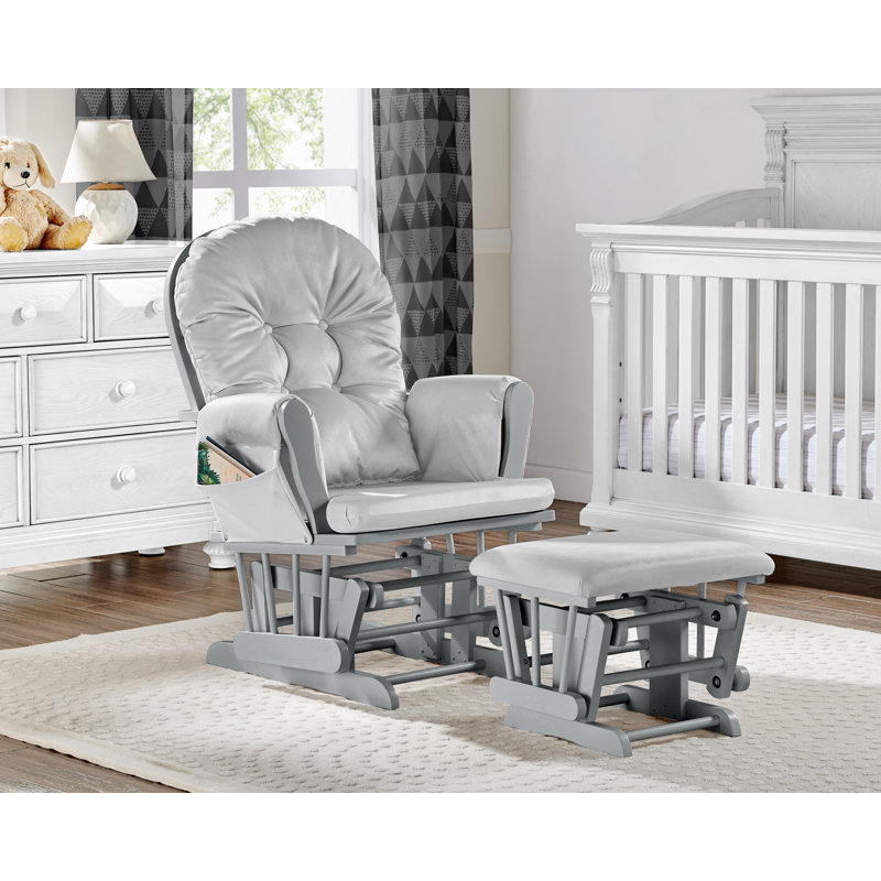 Pearl Silver Glider and Ottoman Set with Button Tufting