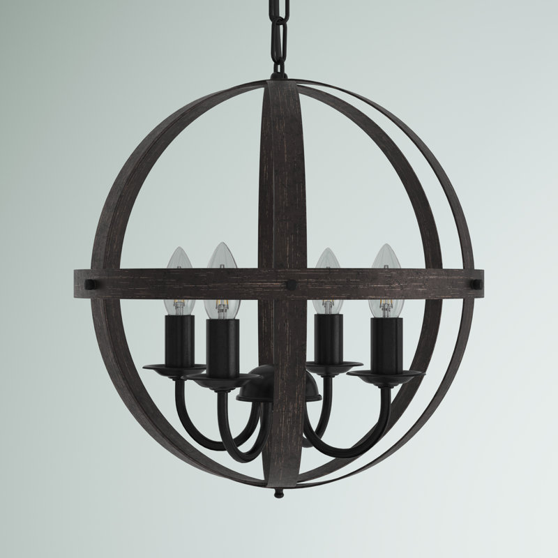 Luminaire suspendu sphère 4 lumières Balfe avec détails en fer forgé Balfe