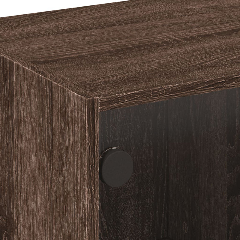Coffee Table with Glass Doors 68 x 50 x 42 in., Brown Oak