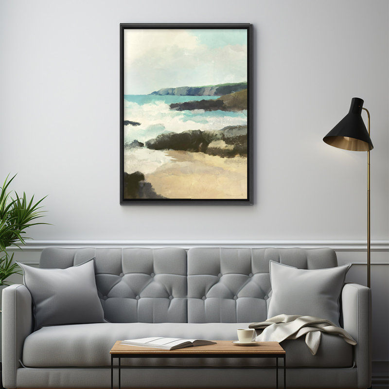 Coastal Retreat Rocky Beach, 24" H x 16" W x 2.375" D, Black, Floater Framed
