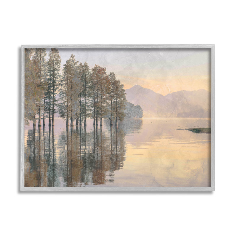 «Woodland Lake Reflection Landscape», art numérique par Lil 'Rue, H 11 po x l 14 po x P 1,5 po, Estampe numérique Farmhouse