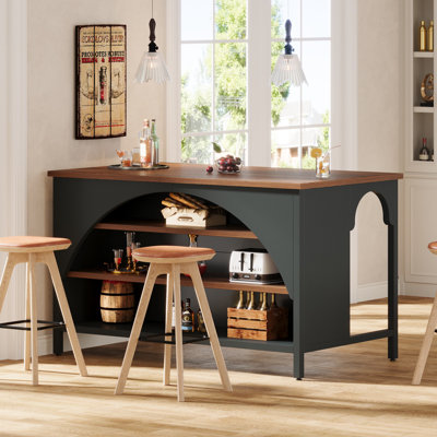 3-tier Home Bar Table With Storage, 55" Modern Counter Height Pub Table For Kitchen Living Room Bistro