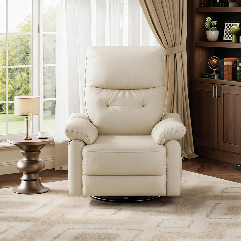 Fauteuil inclinable pivotant électrique à bascule - Rotation à 270°, port de chargement USB, revêtement en similicuir, dossier capitonné, poches latérales, accoudoirs épais à double couche, beige clair