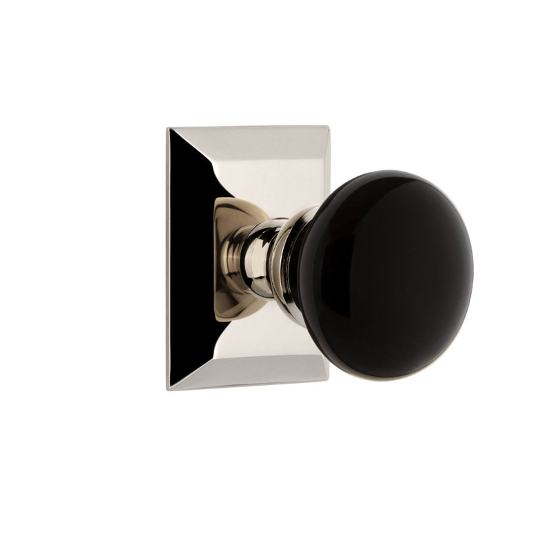 Grandeur Concealed Screw Mechanism Mushroom Knob with Square Rosette, Polished Nickel