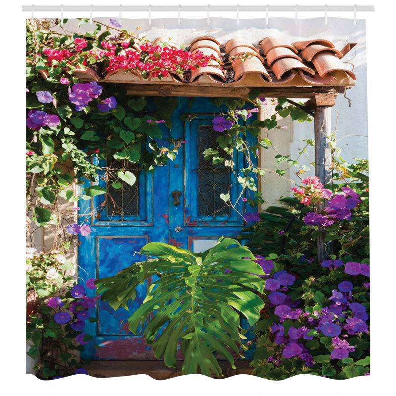 Rideau de douche rustique décorations et crochets, H 69 po x l 105 po