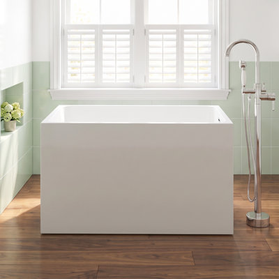 43 in. x 28 in. Contemporary Acrylic Freestanding Rectangle Bathtub with Built-in Seat,Deep Soaking,Pop-Up Drain,Chrome Overflow,Gloss White