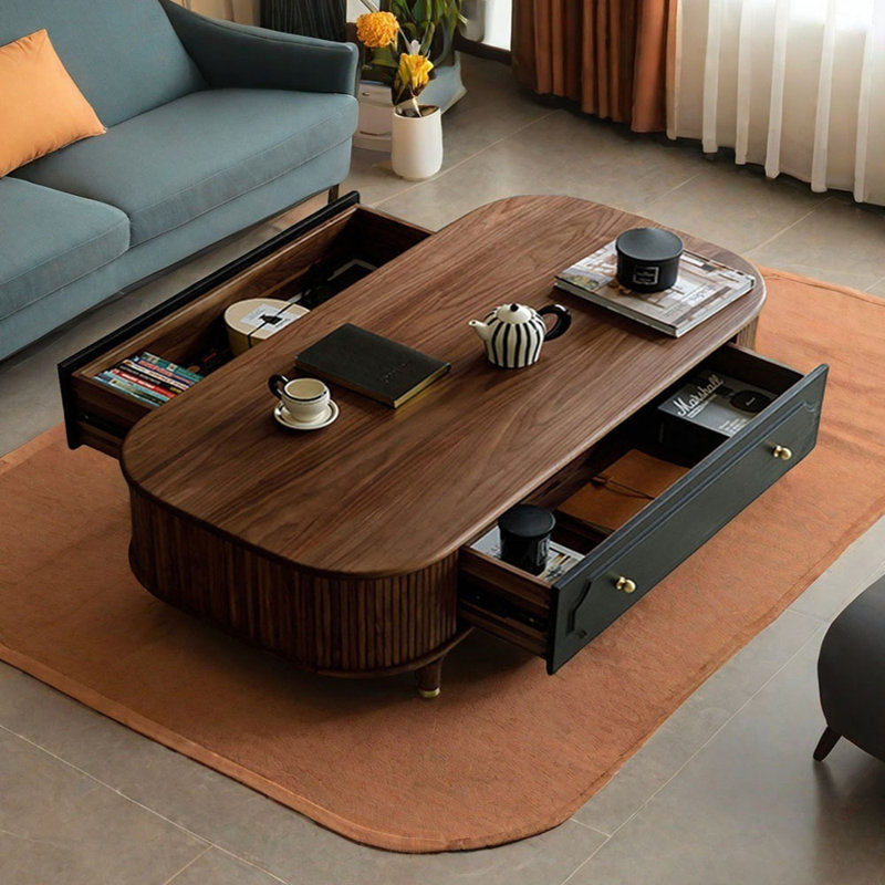 Black Walnut Coffee Table Curved Design, 15.74" H x 55.11" L x 27.55" W