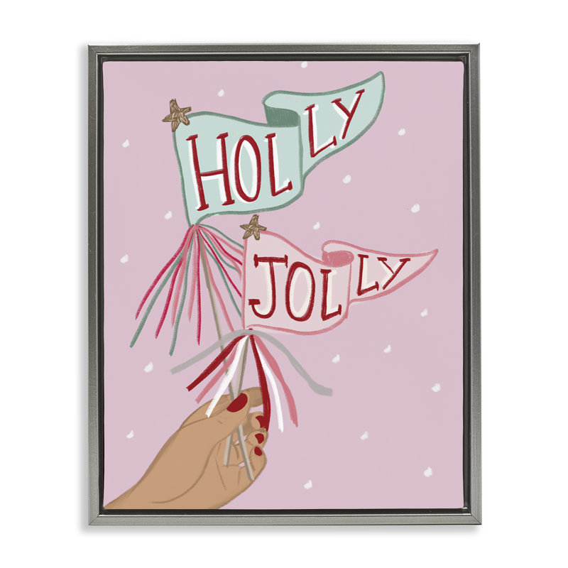 Cadre flottant Holly Jolly Festive Flags, conception par Chen Alyesh, H 31 po x l 25 po, Cadre flottant gris lustré