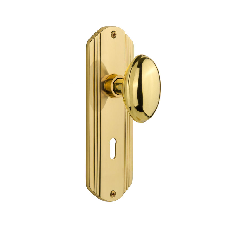 Deco Plate with Decorative Keyhole and Homestead Door Knob, Unlaquered Brass, 2-3/8”