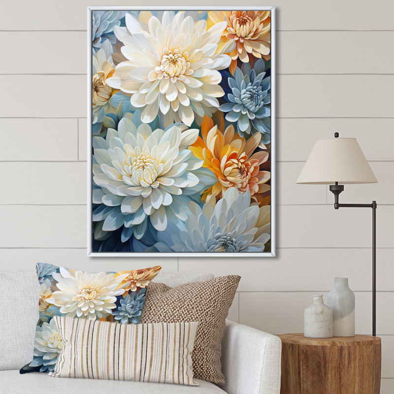 Minimalisme des mamans, peinture en bleu et or IV sur toile, Cadre flottant blanc, 32" H x 16" W