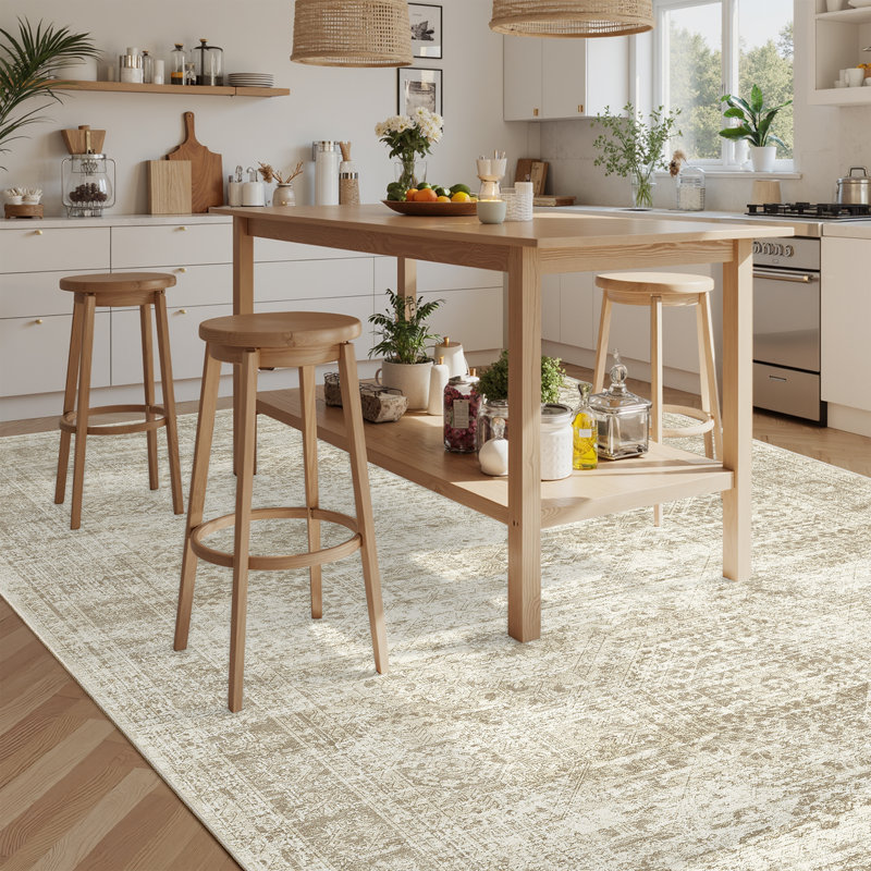 Tapis persan lavable délavé, Beige, Rectangle 8 pi x 12 pi