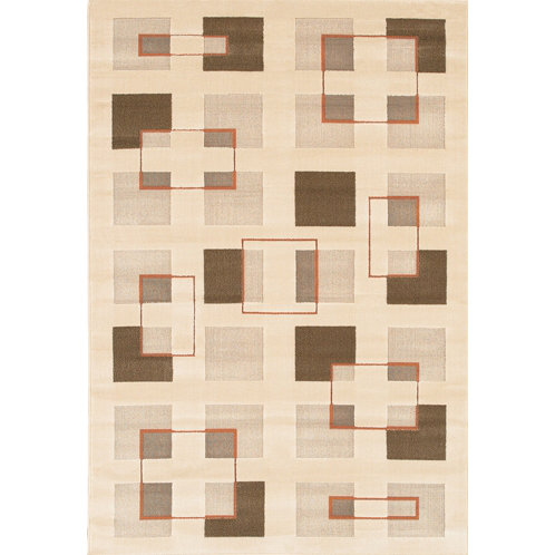 Tapis d'intérieur en polypropylène à motif géométrique orange et beige Veliz, Rectangle 1 pi 11 po x 3 pi 7 po