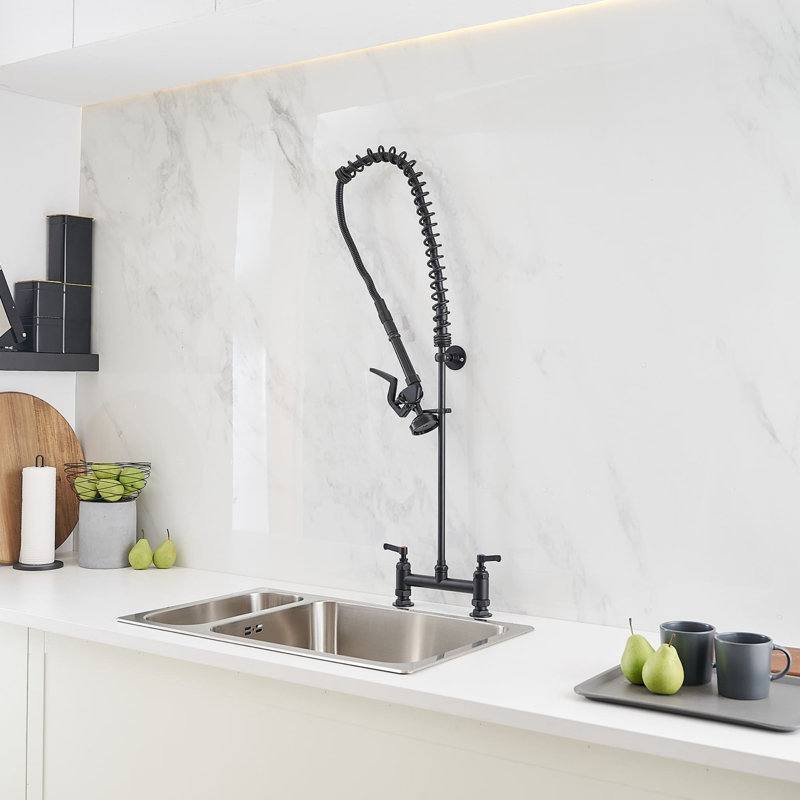Commercial Pre Rinse Kitchen Faucet With Sprayer 2 Hole Kitchen Sink Faucets Brass 2 Handle Deck Mount Kitchen Basin Taps