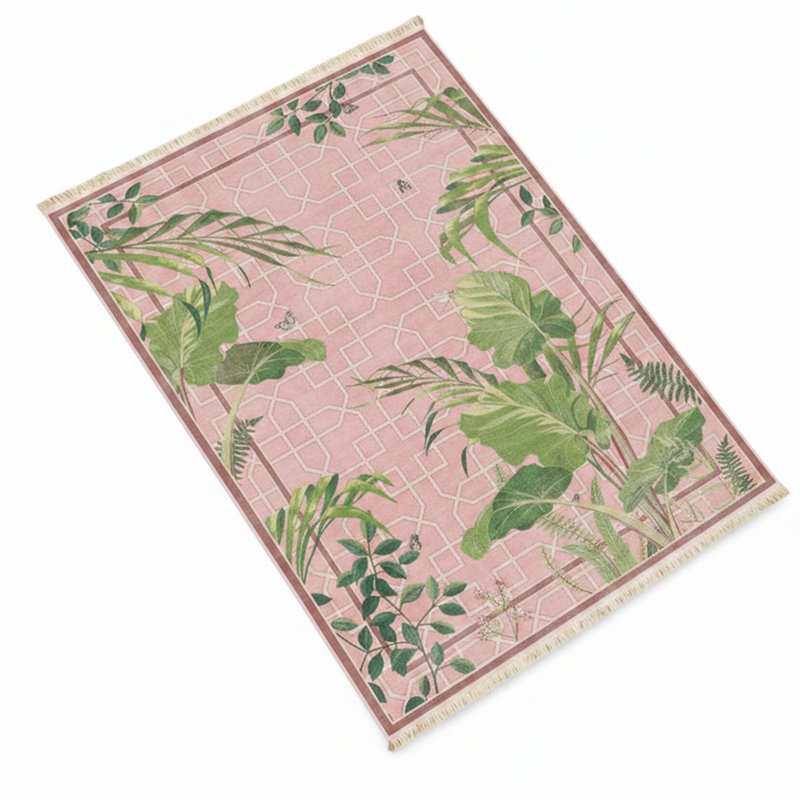 Tapis rose à motif de treillis botanique Artisan