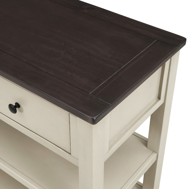 Console rétro avec deux tablettes ouvertes, Espresso / beige, Espresso, Beige