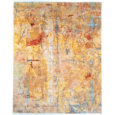 Modern Abstract Wool Silk Rug 8x10, Hand Knotted Contemporary Art Area Rug, Luxury Designer Living Room Carpet, Nepal Wool Silk Rug