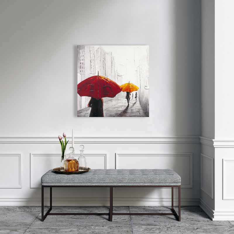 Passants avec parapluies | Décor de rue, art sur toile