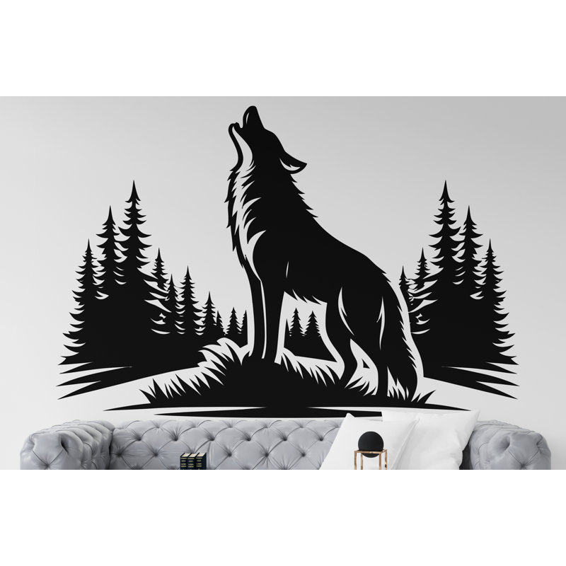 Adhésif décoratif loup, décoration murale loup, art mural, amoureux des loups, loup, H 16 po x l 24 po, Matte Black