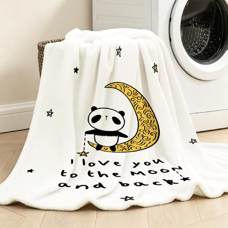 Jeté en flanelle transparente molletonnée, imprimé panda Love You Moon, Jeté 30 po x 40 po