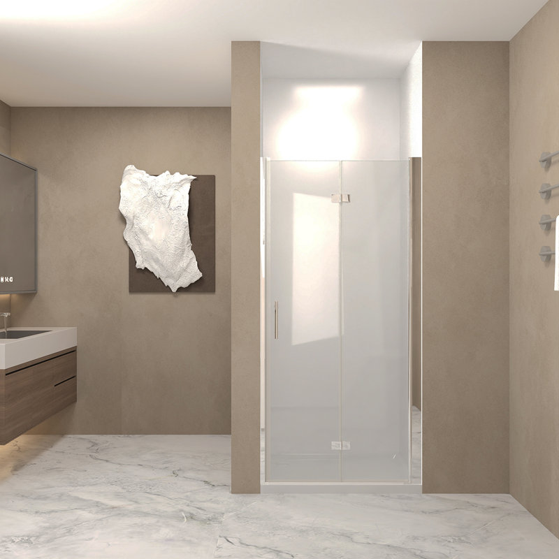 Porte de douche pliante de 33 à 32 po x 72 po, verre trempé de 1/4 po (6 mm), cadre en aluminium chromé, film antidéflagrant