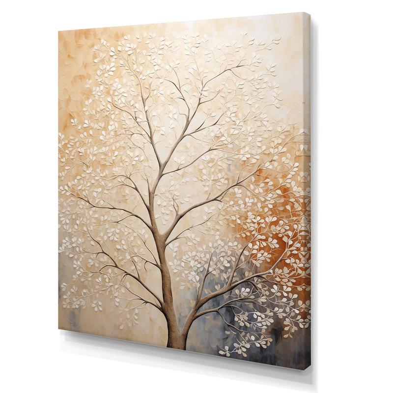 " Beige Trees Oak Solitude II ", 40" H x 30" W x 1.5" D, Wrapped Canvas
