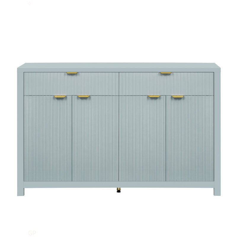 Modern 55.1'' Sideboard Buffet Cabinet With 2 Drawers & 4 Doors, Adjustable Shelves, Wave-Pattern Design, Aluminum Handles, Painted MDF, Scandinavian Storage For Dining Room, Living Room