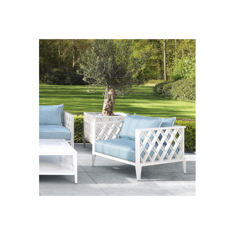 Chaise de patio avec coussins Ocean Club, Structure blanche / coussin bleu minéral