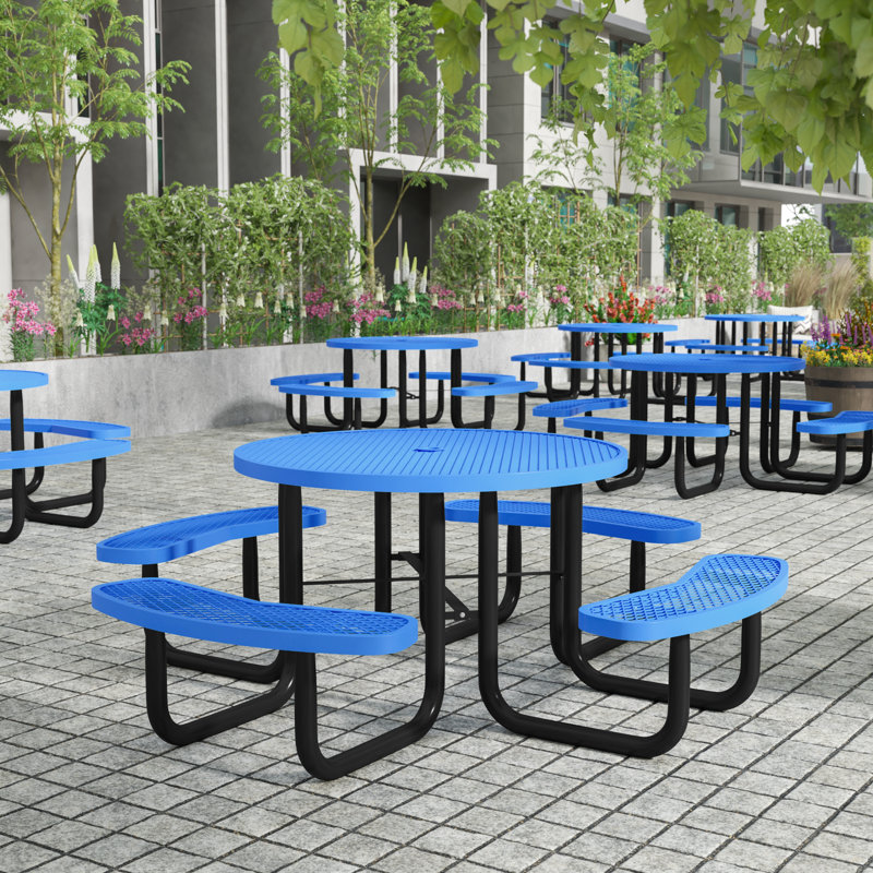 Table de pique-nique d'extérieur en métal de qualité commerciale, Bleu