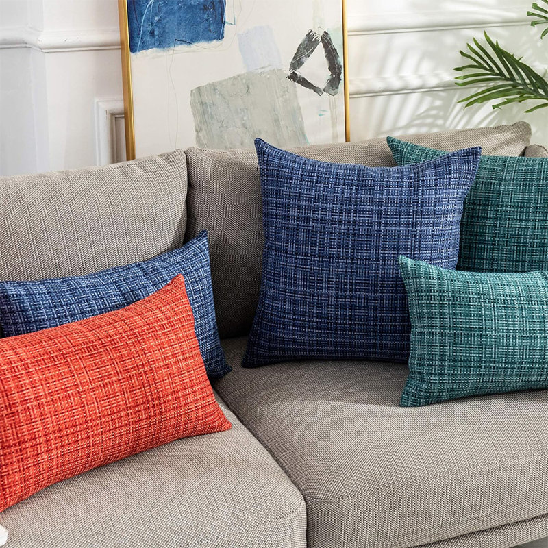 Ensemble de 2 housses de coussin et inserts tissés texturés imperméables verts - Rectangle extérieur et intérieur 12 po x 20 po